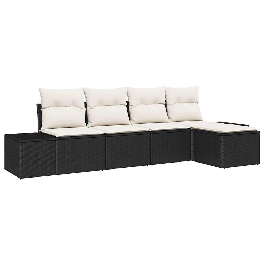 Tuin Sofa Set met kussen 5 pcs Zwart poly rattan is nu te koop bij PeponiXL, paradijselijk wonen!