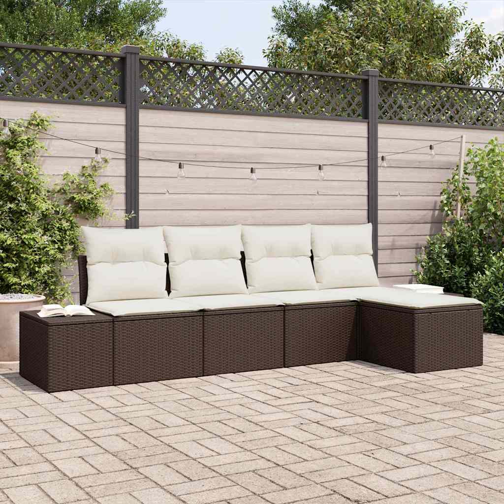 Tuin Sofa Set met kussen 5 pcs Bruin poly rattan is nu te koop bij PeponiXL, paradijselijk wonen!
