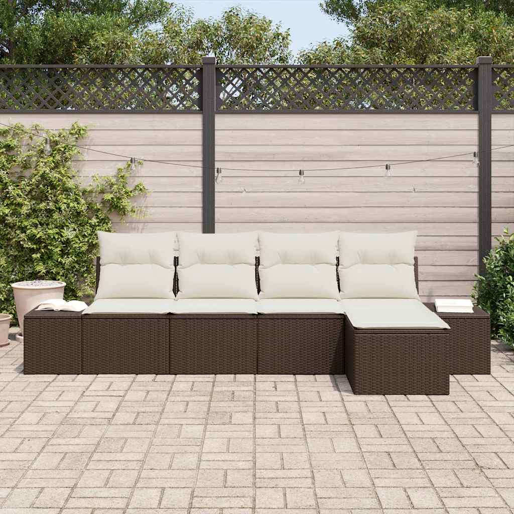 Tuin Sofa Set met kussen 5 pcs Bruin poly rattan is nu te koop bij PeponiXL, paradijselijk wonen!