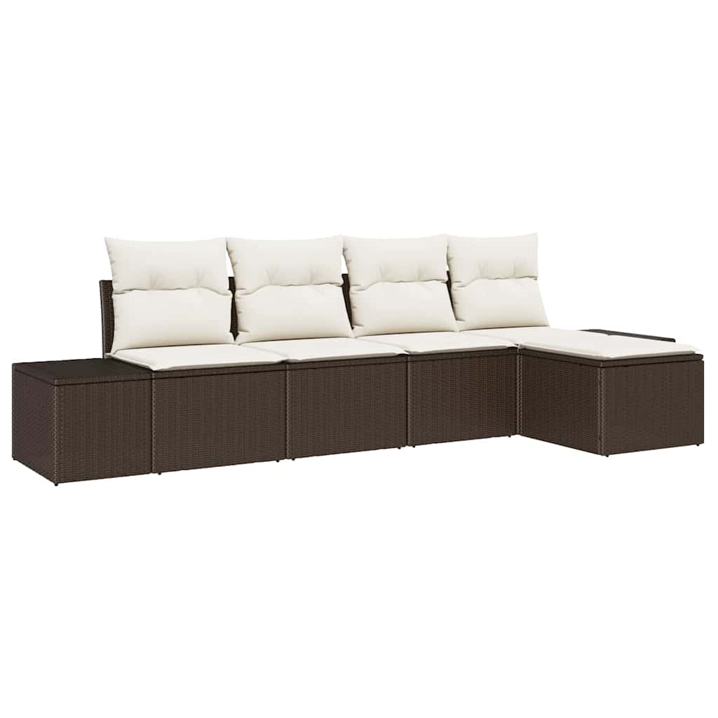 Tuin Sofa Set met kussen 5 pcs Bruin poly rattan is nu te koop bij PeponiXL, paradijselijk wonen!