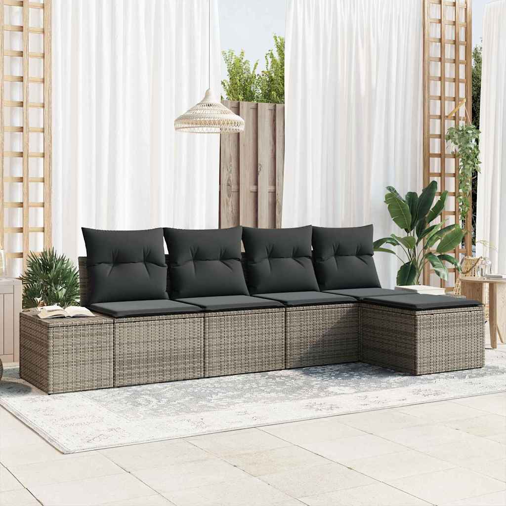 Tuin Sofa Set met kussen 5 pcs Grijs poly rattan is nu te koop bij PeponiXL, paradijselijk wonen!