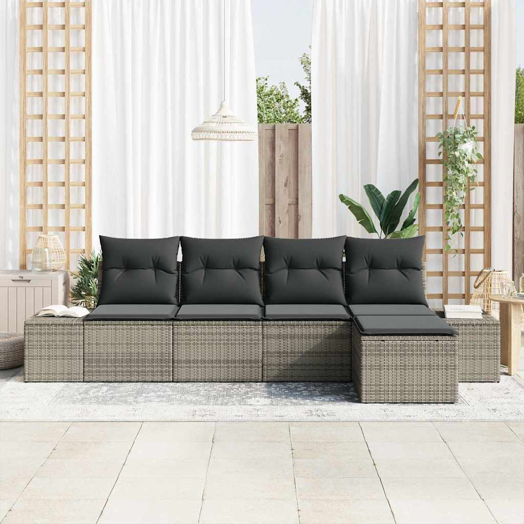 Tuin Sofa Set met kussen 5 pcs Grijs poly rattan is nu te koop bij PeponiXL, paradijselijk wonen!