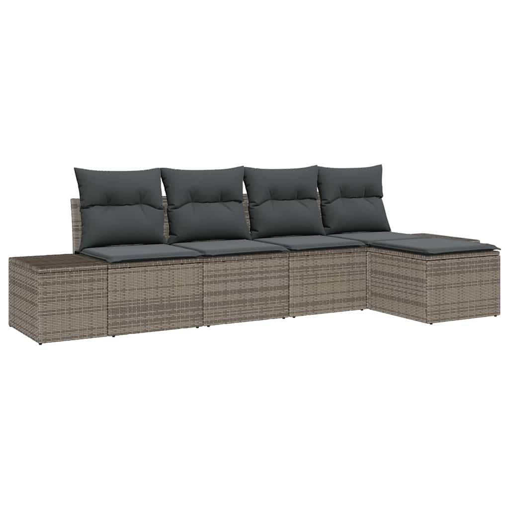 Tuin Sofa Set met kussen 5 pcs Grijs poly rattan is nu te koop bij PeponiXL, paradijselijk wonen!