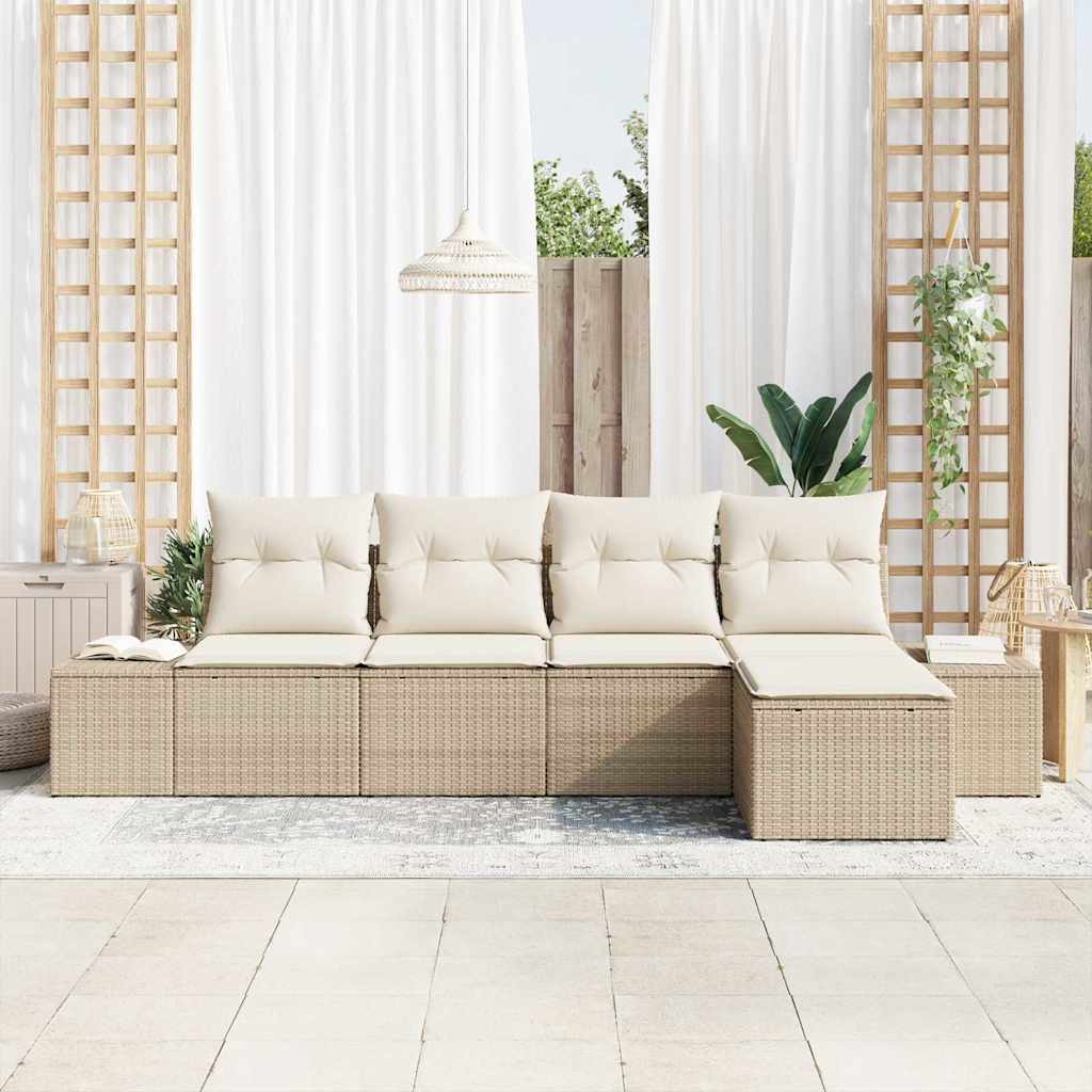 Tuin Sofa Set met kussen 5 pcs Beige poly rattan