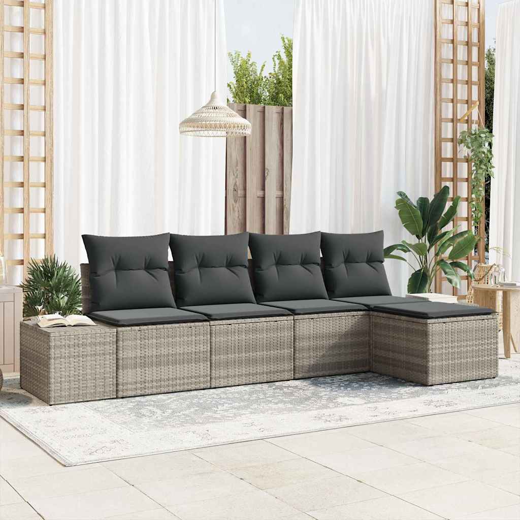 Tuin Sofa Set met kussen 5 pcs Lichtgrijs poly rattan is nu te koop bij PeponiXL, paradijselijk wonen!