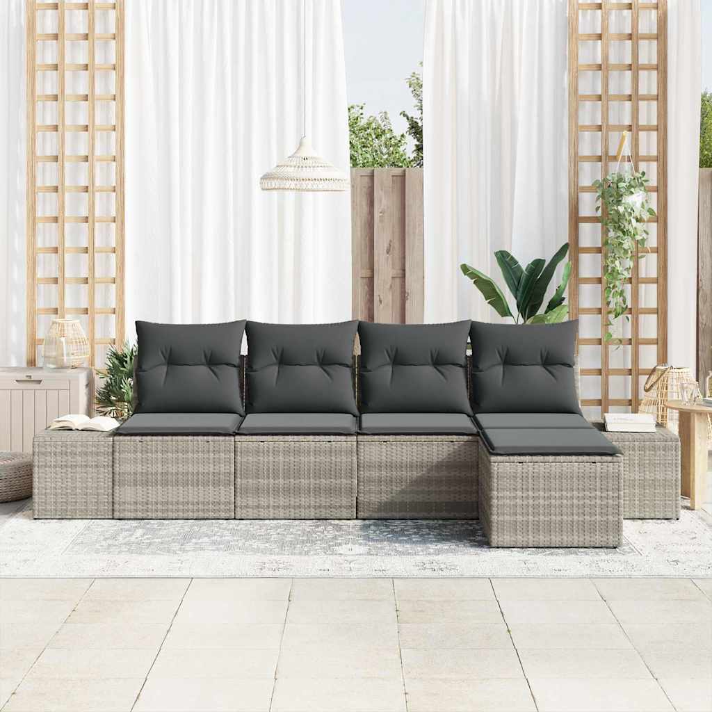 Tuin Sofa Set met kussen 5 pcs Lichtgrijs poly rattan is nu te koop bij PeponiXL, paradijselijk wonen!