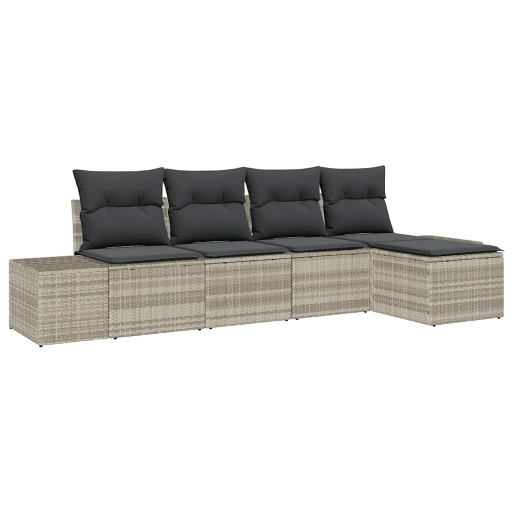 Tuin Sofa Set met kussen 5 pcs Lichtgrijs poly rattan is nu te koop bij PeponiXL, paradijselijk wonen!