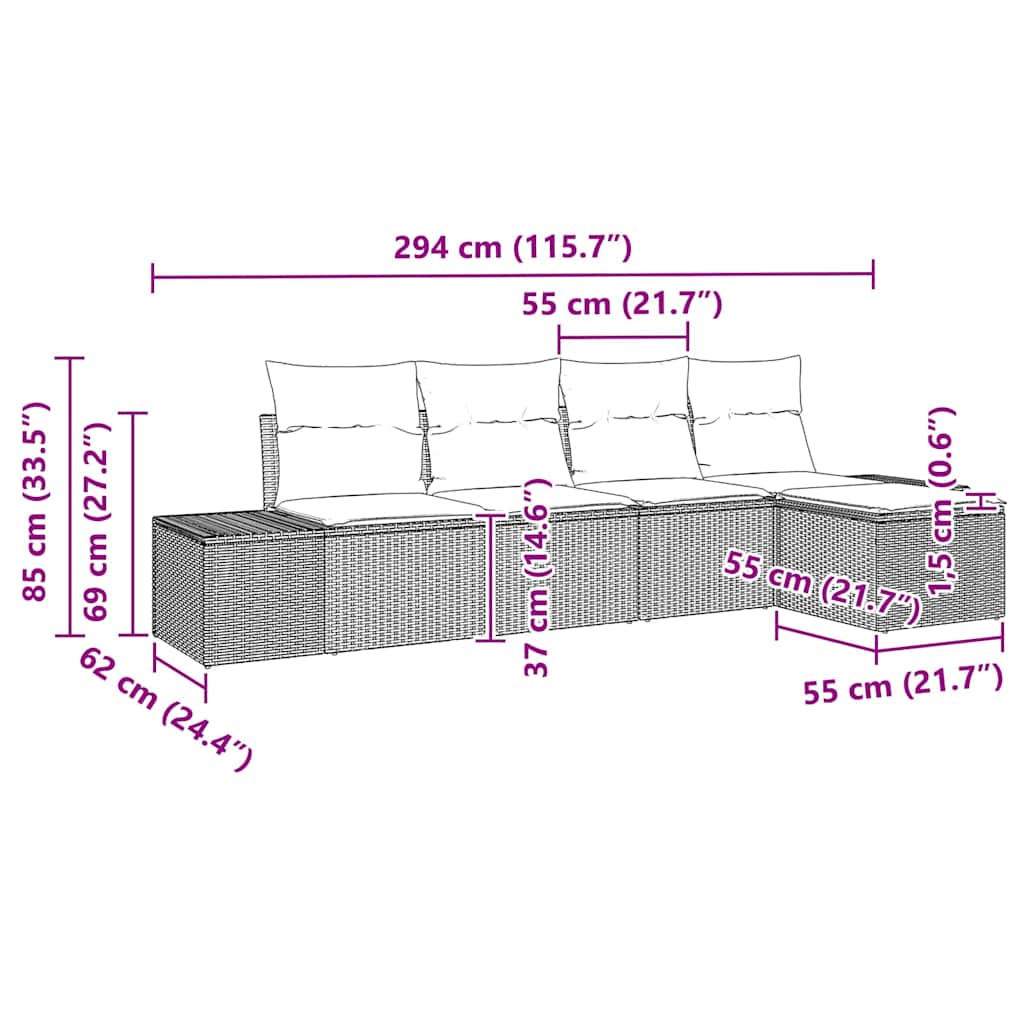 Tuin Sofa Set met kussen 5 pcs Lichtgrijs poly rattan is nu te koop bij PeponiXL, paradijselijk wonen!