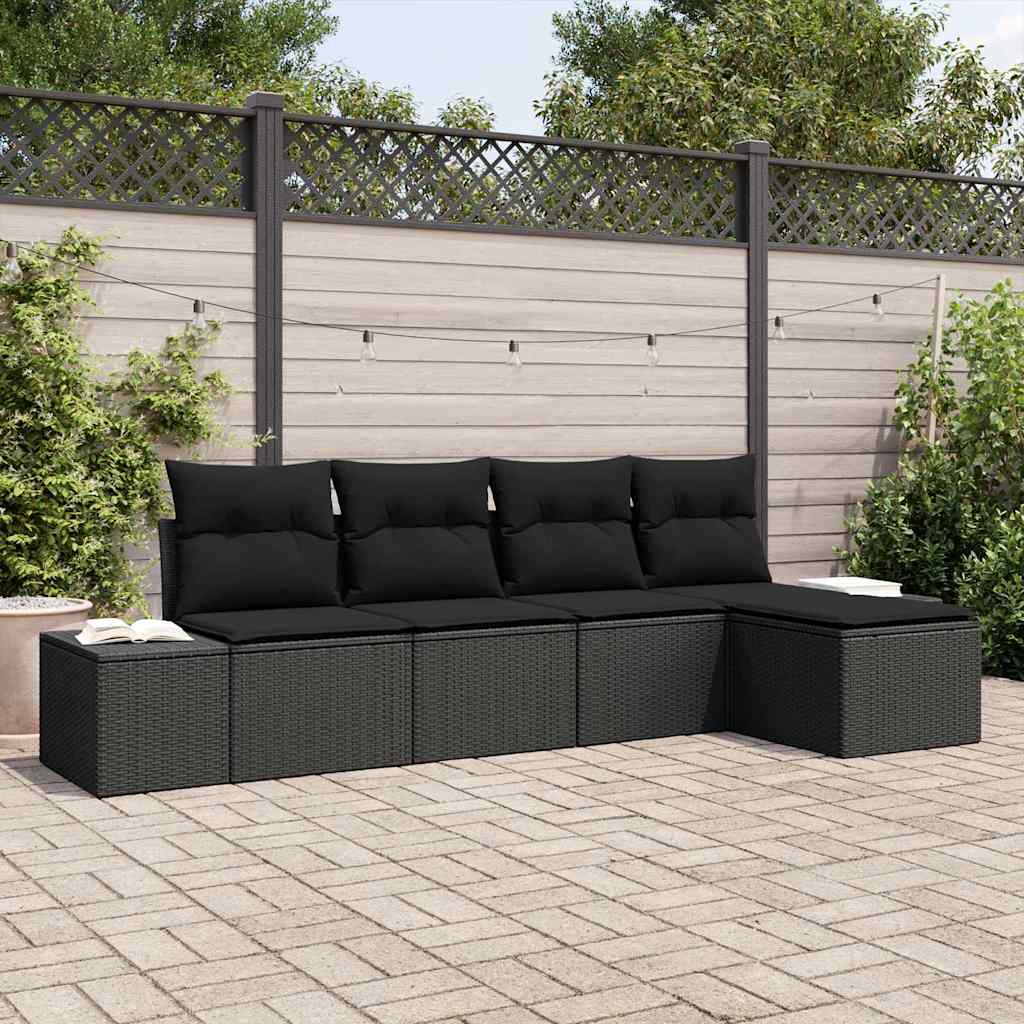 Tuin Sofa Set met kussen 5 pcs Zwart poly rattan is nu te koop bij PeponiXL, paradijselijk wonen!