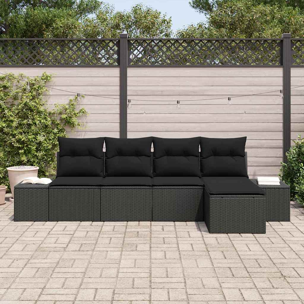 Tuin Sofa Set met kussen 5 pcs Zwart poly rattan is nu te koop bij PeponiXL, paradijselijk wonen!