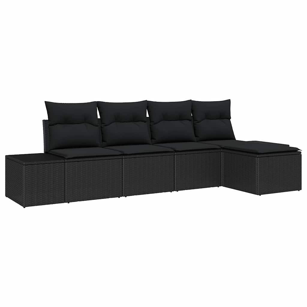 Tuin Sofa Set met kussen 5 pcs Zwart poly rattan is nu te koop bij PeponiXL, paradijselijk wonen!