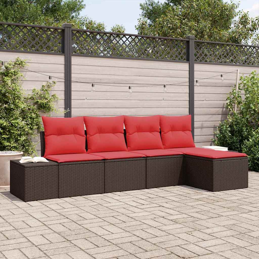 Tuin Sofa Set met kussen 5 pcs Bruin poly rattan is nu te koop bij PeponiXL, paradijselijk wonen!