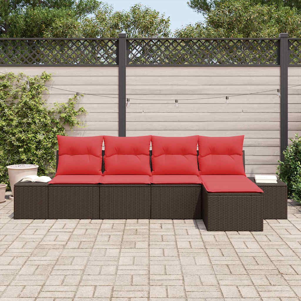 Tuin Sofa Set met kussen 5 pcs Bruin poly rattan is nu te koop bij PeponiXL, paradijselijk wonen!
