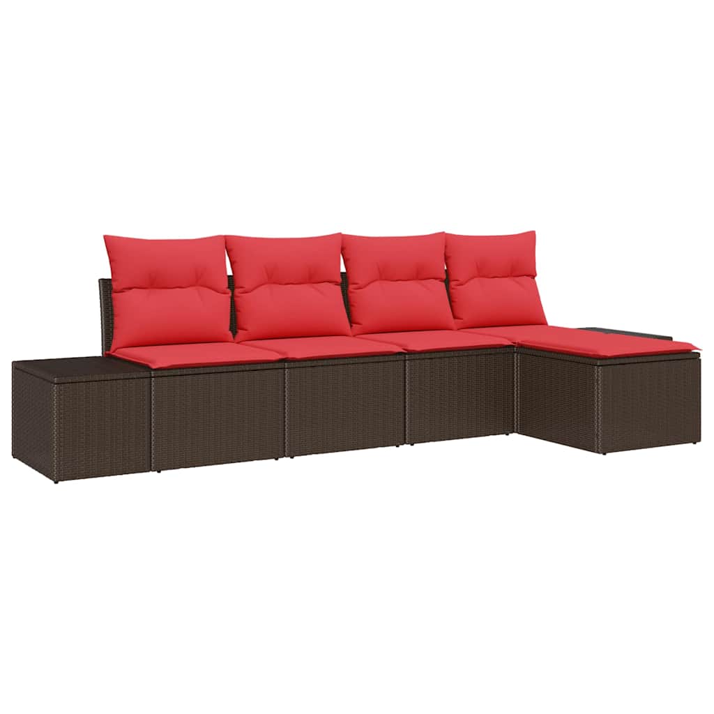 Tuin Sofa Set met kussen 5 pcs Bruin poly rattan is nu te koop bij PeponiXL, paradijselijk wonen!