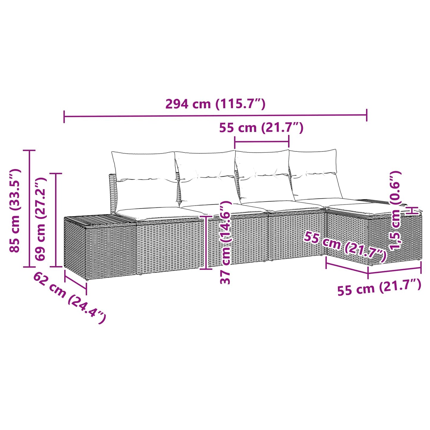 Tuin Sofa Set met kussen 5 pcs Bruin poly rattan is nu te koop bij PeponiXL, paradijselijk wonen!