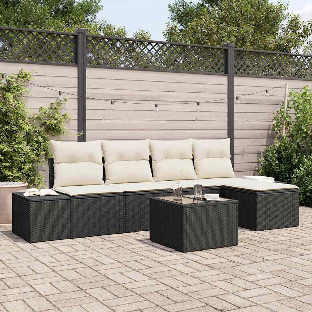 Tuin Sofa Set met kussen 6 pcs Zwart poly rattan is nu te koop bij PeponiXL, paradijselijk wonen!