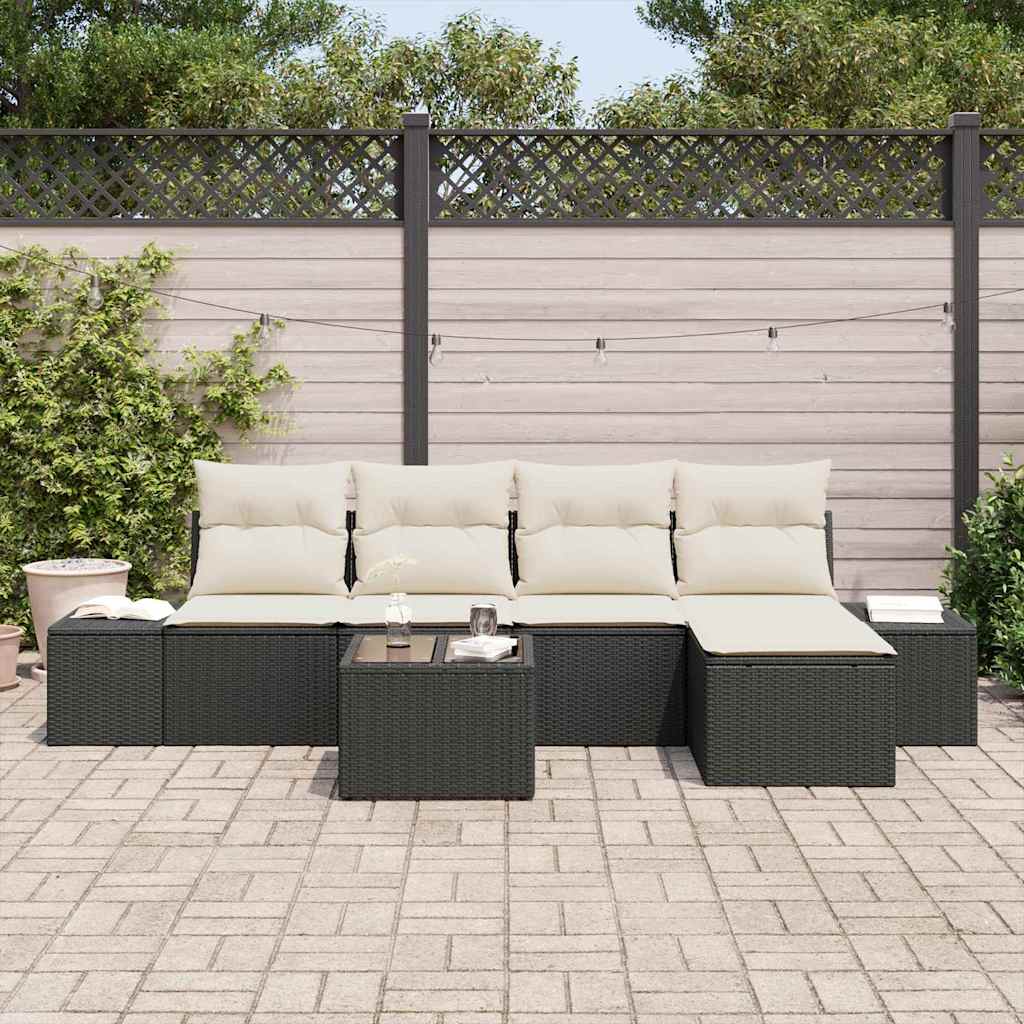 Tuin Sofa Set met kussen 6 pcs Zwart poly rattan is nu te koop bij PeponiXL, paradijselijk wonen!