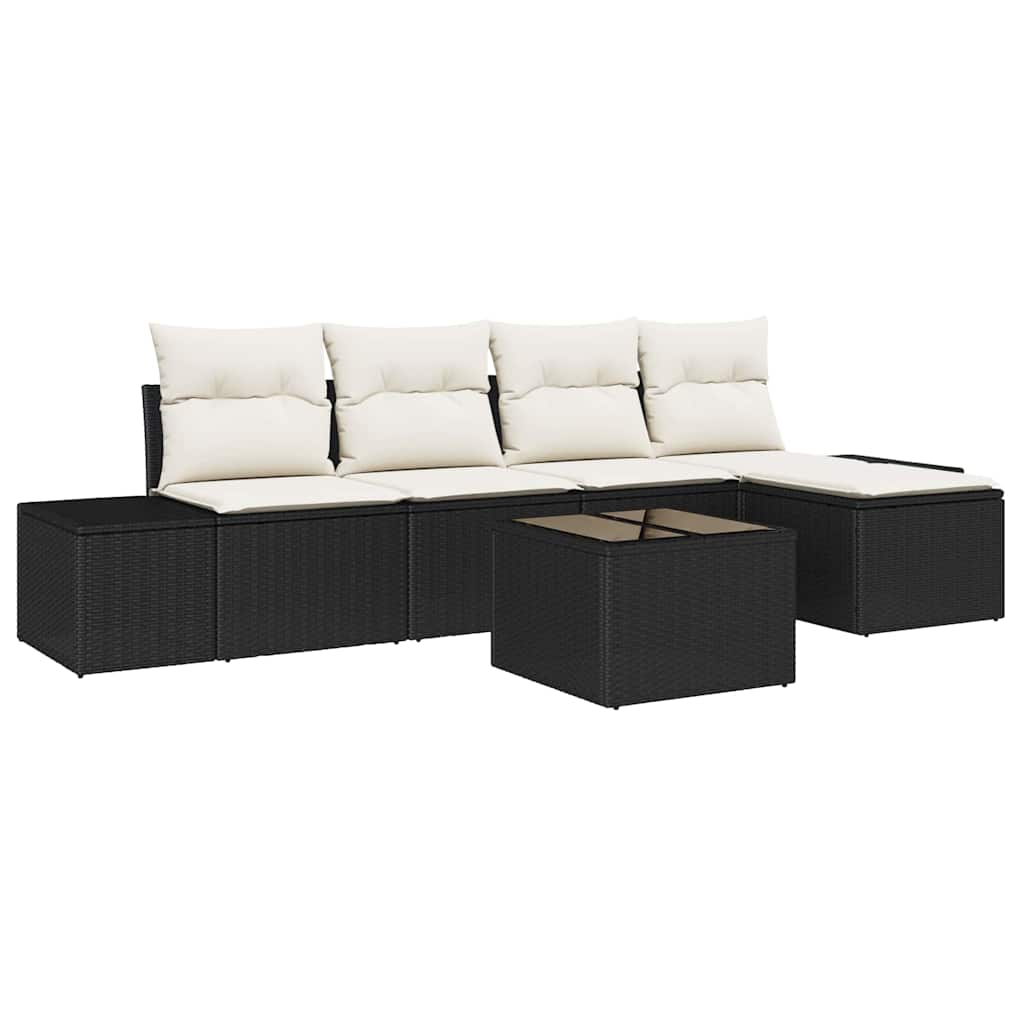 Tuin Sofa Set met kussen 6 pcs Zwart poly rattan is nu te koop bij PeponiXL, paradijselijk wonen!