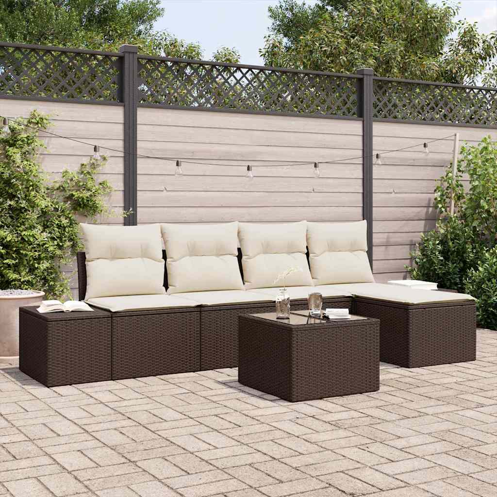 Tuin Sofa Set met kussen 6 pcs Bruin poly rattan is nu te koop bij PeponiXL, paradijselijk wonen!