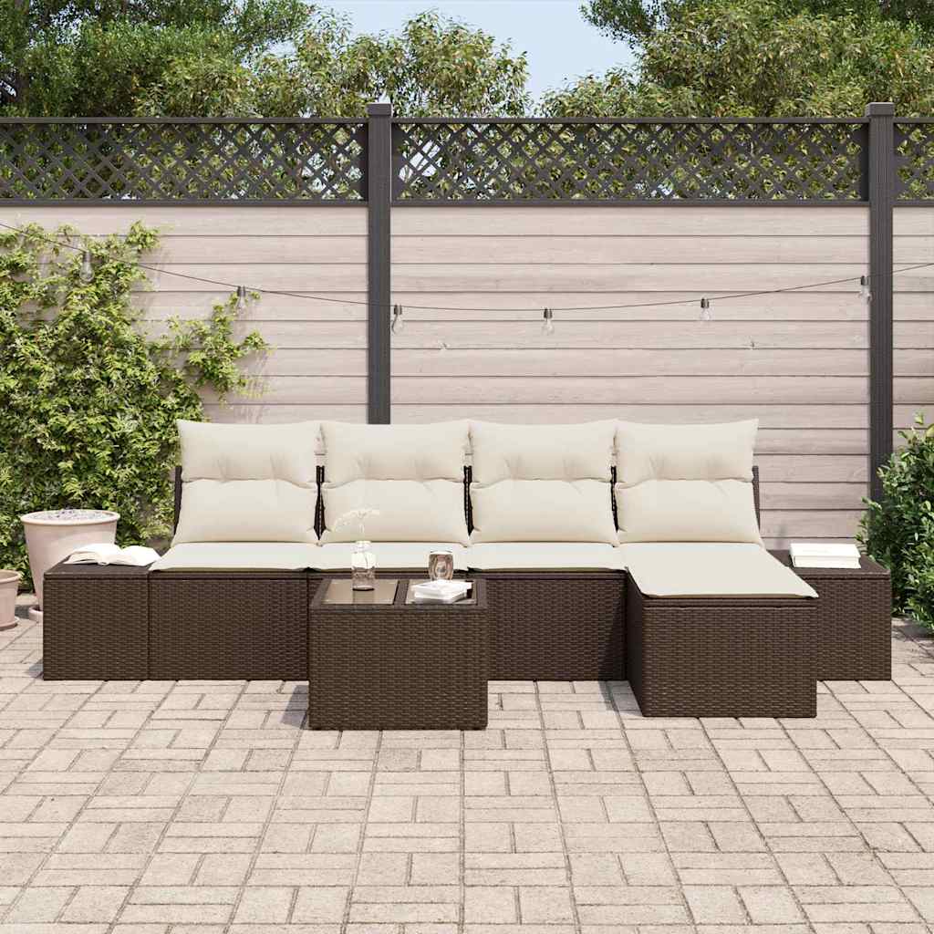 Tuin Sofa Set met kussen 6 pcs Bruin poly rattan is nu te koop bij PeponiXL, paradijselijk wonen!