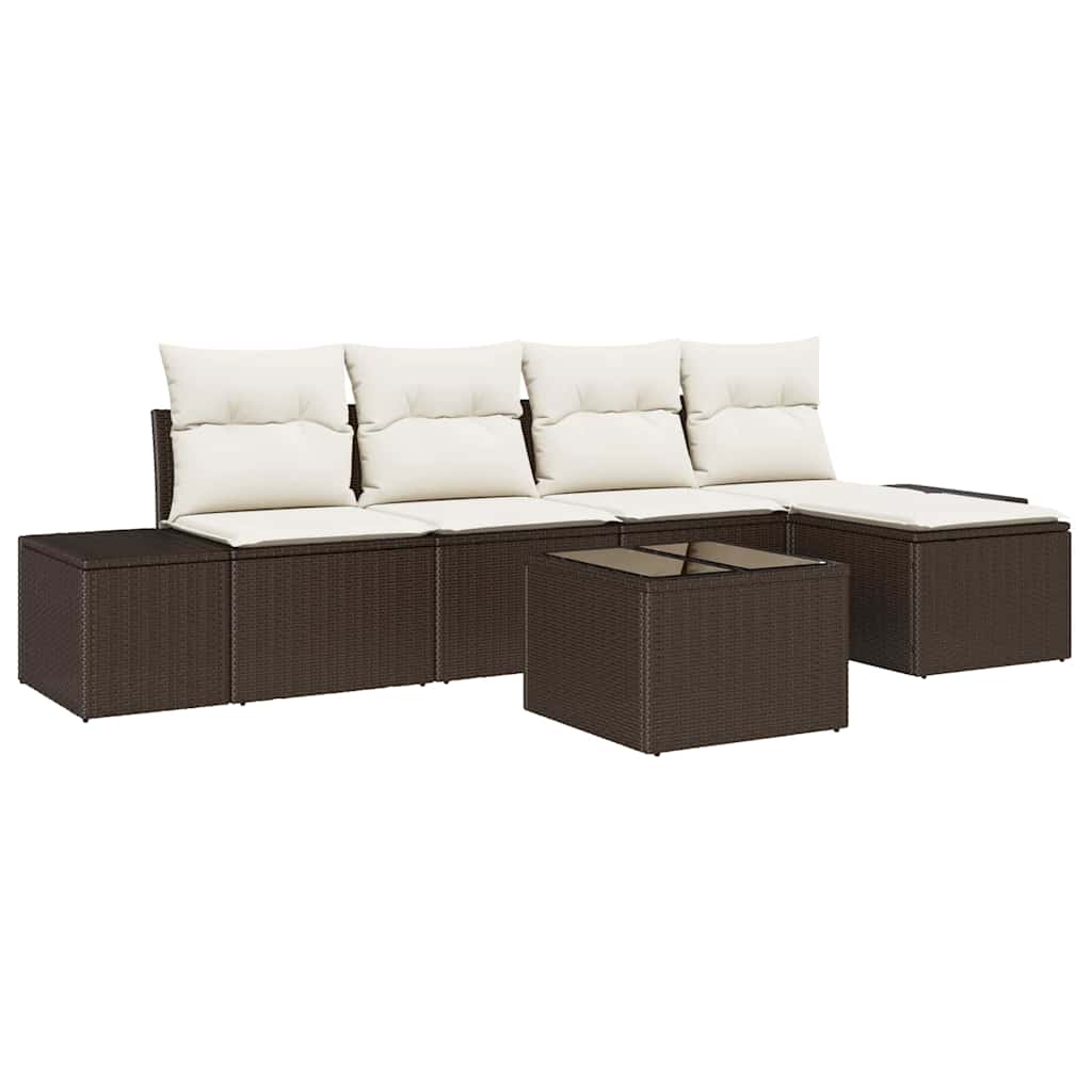 Tuin Sofa Set met kussen 6 pcs Bruin poly rattan is nu te koop bij PeponiXL, paradijselijk wonen!