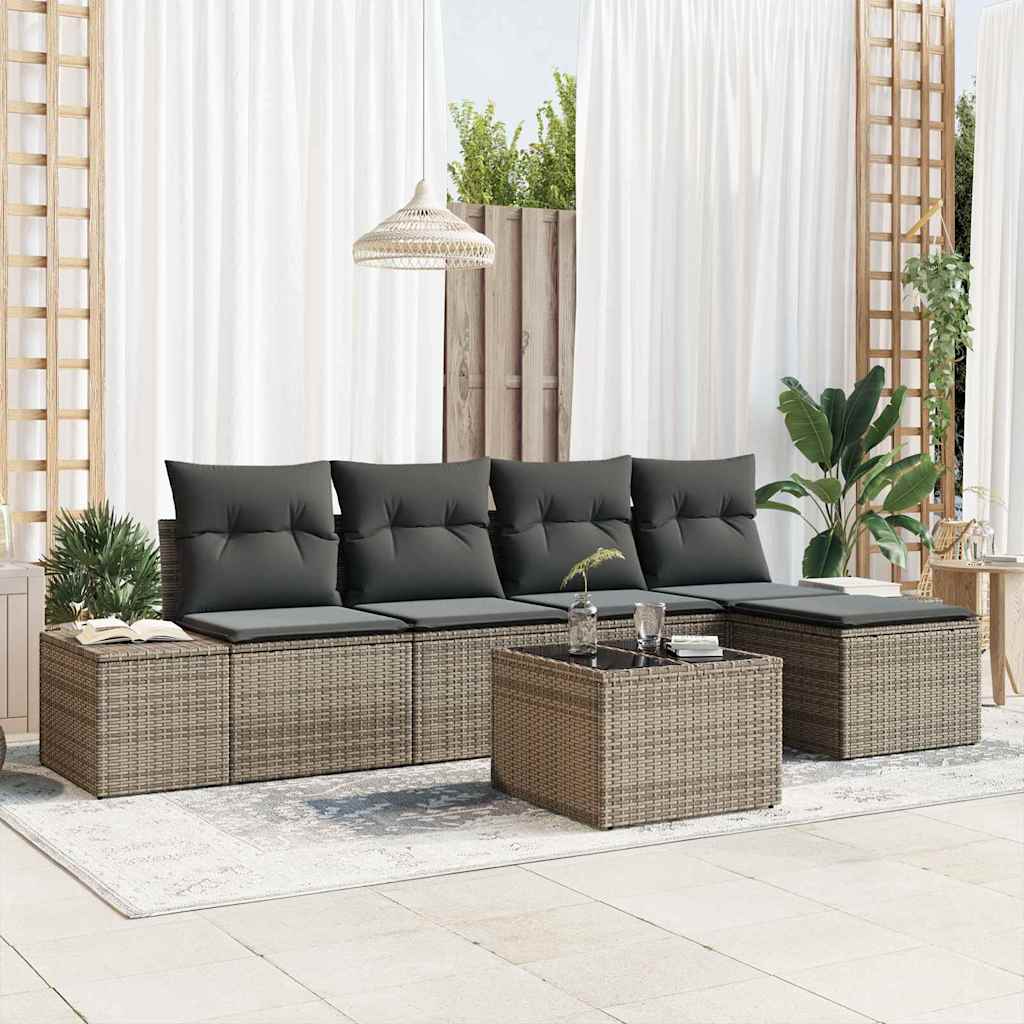 Tuin Sofa Set met kussen 6 pcs Grijs poly rattan is nu te koop bij PeponiXL, paradijselijk wonen!