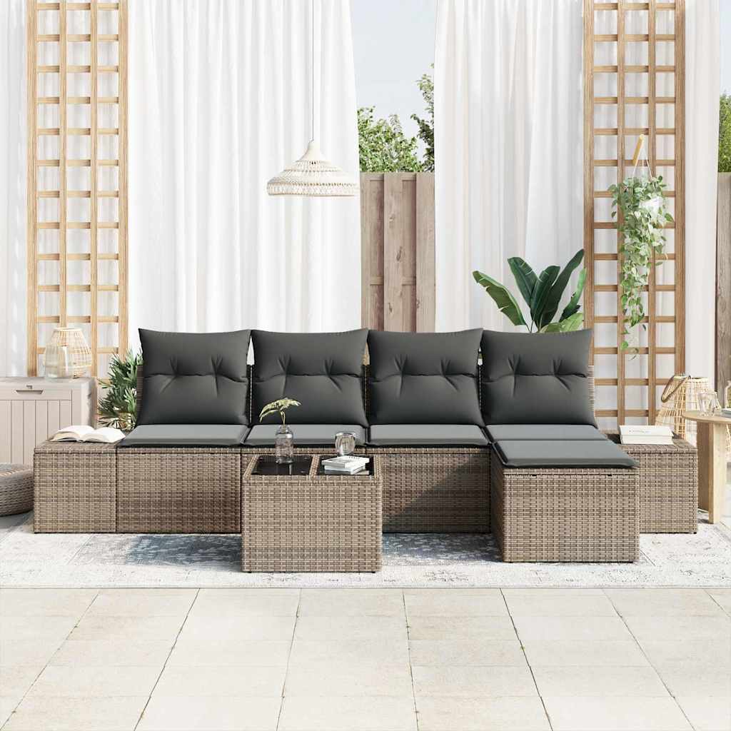 Tuin Sofa Set met kussen 6 pcs Grijs poly rattan is nu te koop bij PeponiXL, paradijselijk wonen!