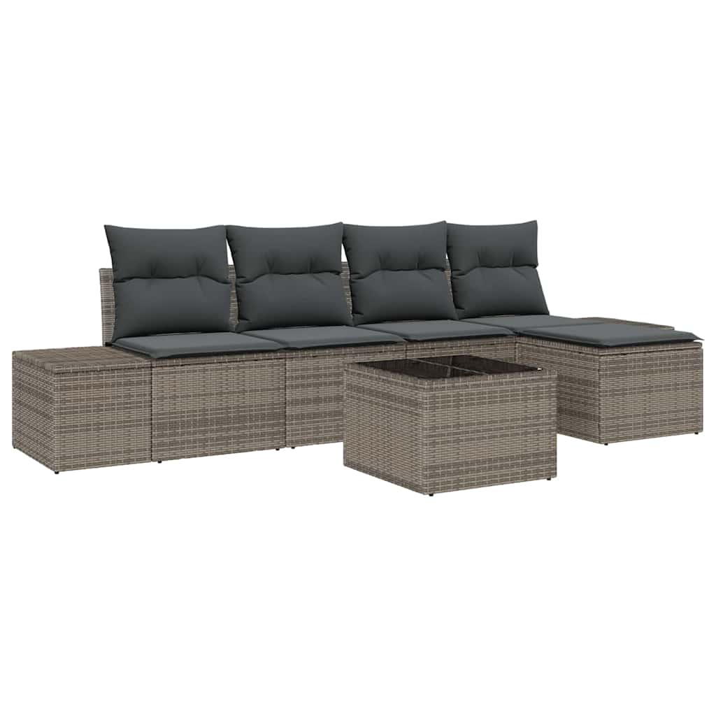 Tuin Sofa Set met kussen 6 pcs Grijs poly rattan is nu te koop bij PeponiXL, paradijselijk wonen!