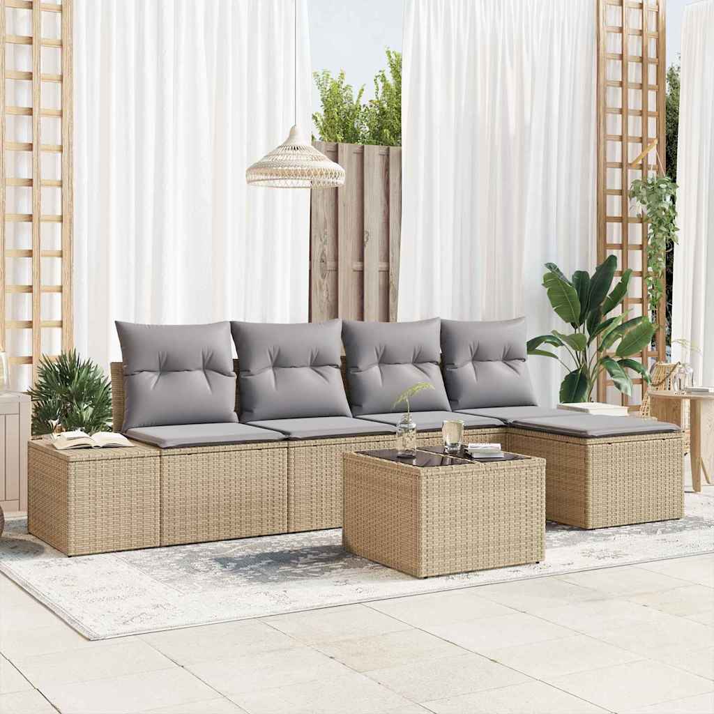 Tuin Sofa Set met kussen 6 pcs Beige poly rattan is nu te koop bij PeponiXL, paradijselijk wonen!