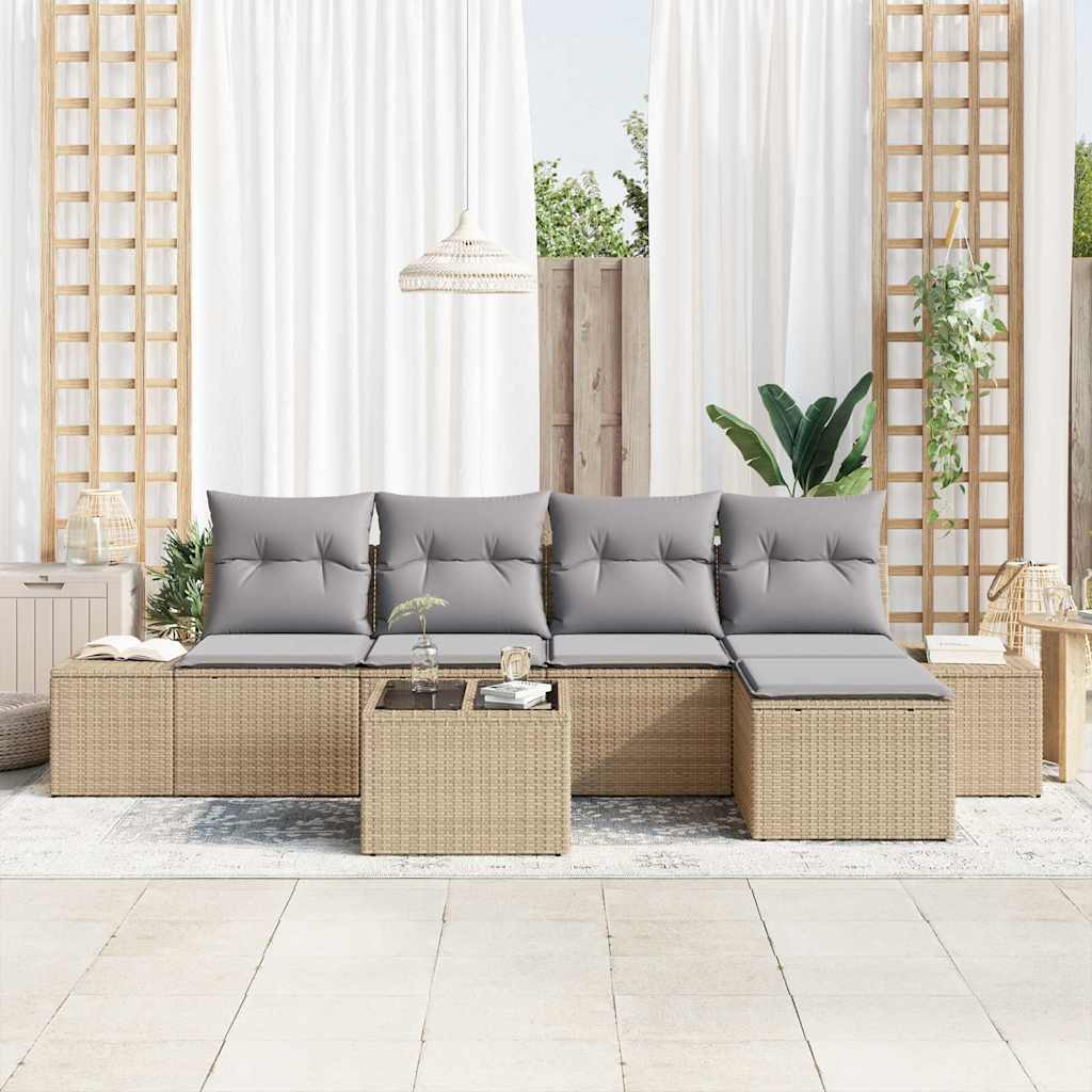 Tuin Sofa Set met kussen 6 pcs Beige poly rattan is nu te koop bij PeponiXL, paradijselijk wonen!