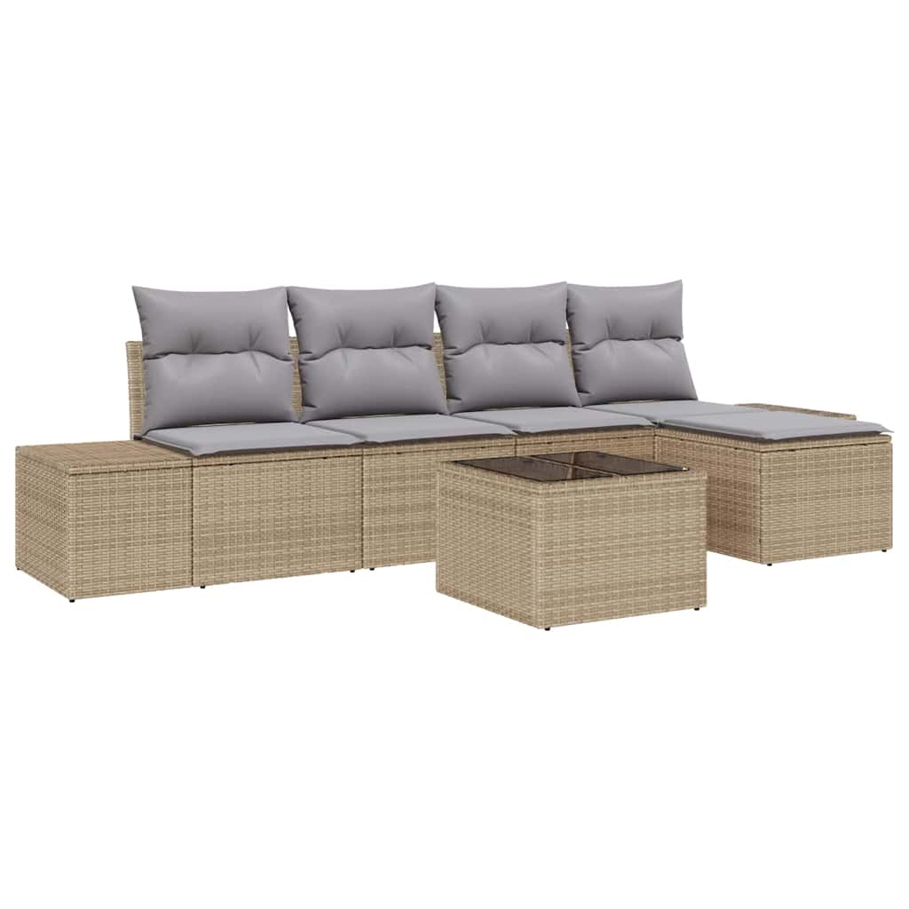 Tuin Sofa Set met kussen 6 pcs Beige poly rattan is nu te koop bij PeponiXL, paradijselijk wonen!