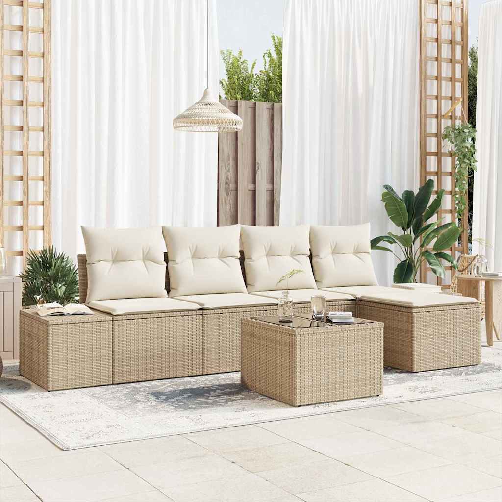 Tuin Sofa Set met kussen 6 pcs Beige poly rattan
