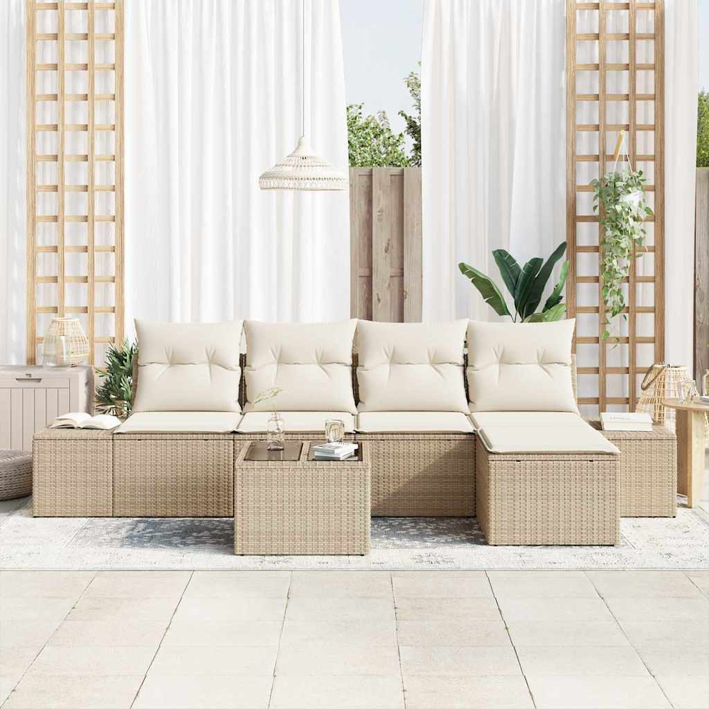 Tuin Sofa Set met kussen 6 pcs Beige poly rattan