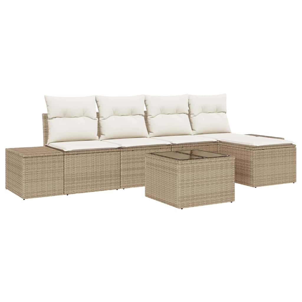 Tuin Sofa Set met kussen 6 pcs Beige poly rattan