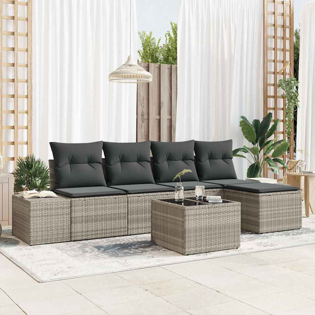 Tuin Sofa Set met kussen 6 pcs Lichtgrijs poly rattan is nu te koop bij PeponiXL, paradijselijk wonen!