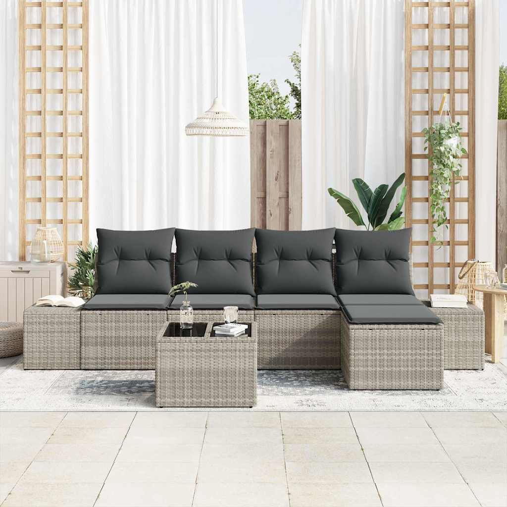 Tuin Sofa Set met kussen 6 pcs Lichtgrijs poly rattan is nu te koop bij PeponiXL, paradijselijk wonen!
