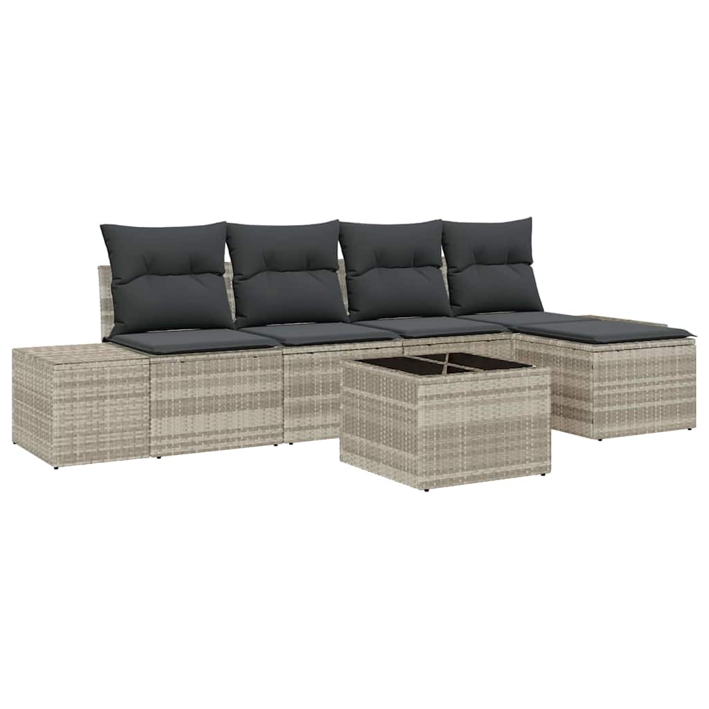 Tuin Sofa Set met kussen 6 pcs Lichtgrijs poly rattan is nu te koop bij PeponiXL, paradijselijk wonen!