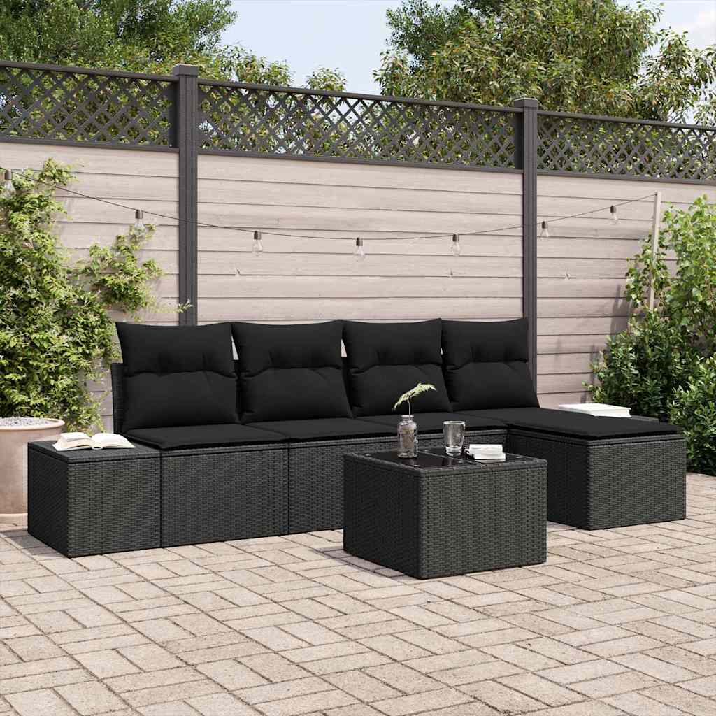 Tuin Sofa Set met kussen 6 pcs Zwart poly rattan is nu te koop bij PeponiXL, paradijselijk wonen!