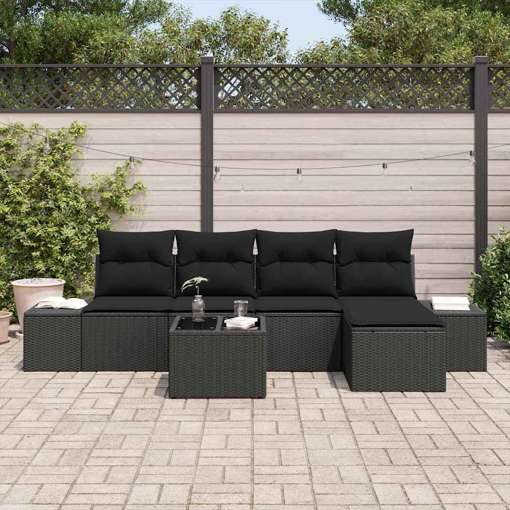 Tuin Sofa Set met kussen 6 pcs Zwart poly rattan is nu te koop bij PeponiXL, paradijselijk wonen!