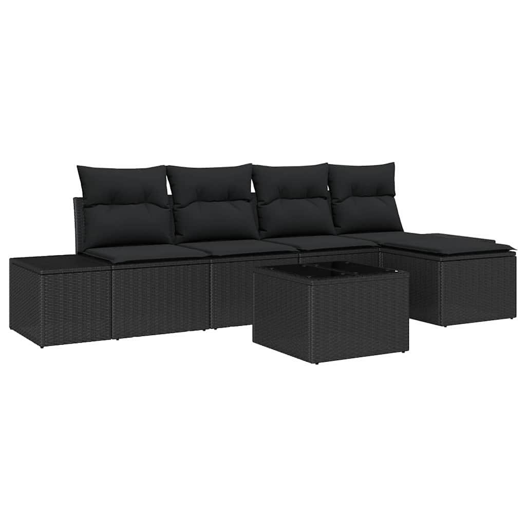 Tuin Sofa Set met kussen 6 pcs Zwart poly rattan is nu te koop bij PeponiXL, paradijselijk wonen!