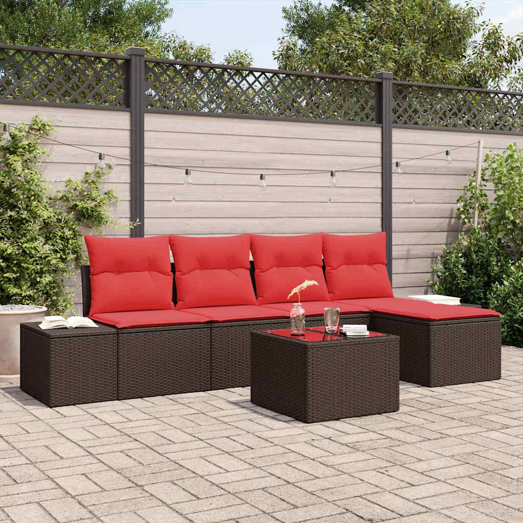 Tuin Sofa Set met kussen 6 pcs Bruin poly rattan is nu te koop bij PeponiXL, paradijselijk wonen!