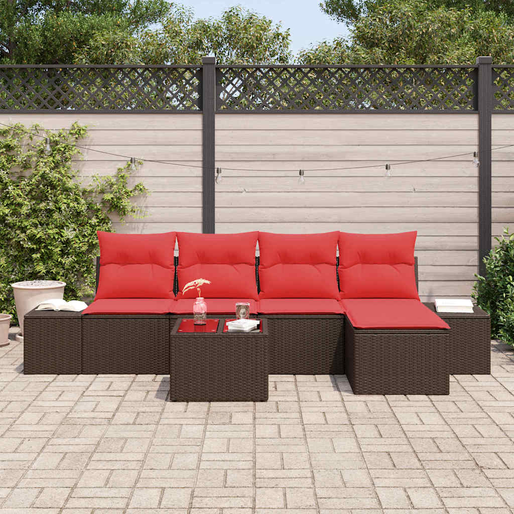Tuin Sofa Set met kussen 6 pcs Bruin poly rattan is nu te koop bij PeponiXL, paradijselijk wonen!