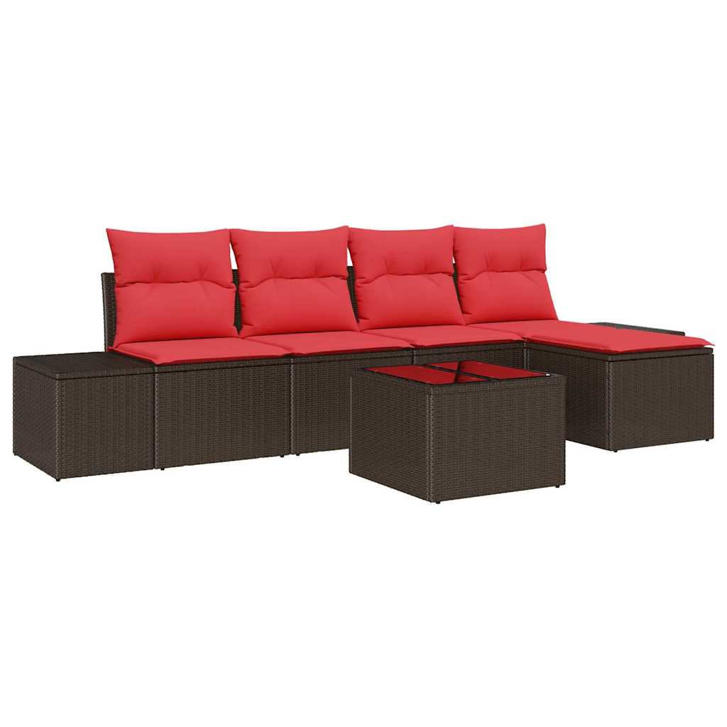 Tuin Sofa Set met kussen 6 pcs Bruin poly rattan is nu te koop bij PeponiXL, paradijselijk wonen!