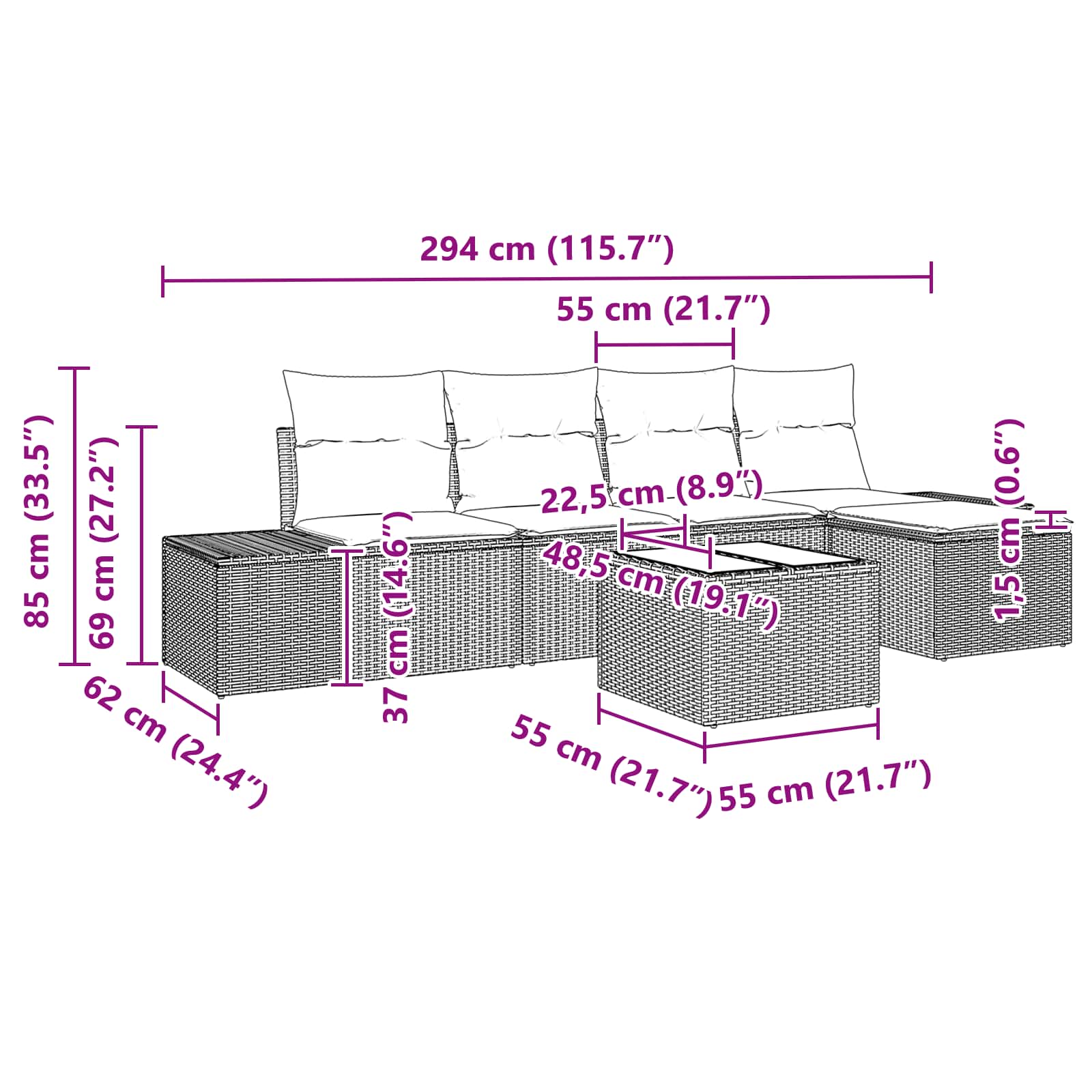 Tuin Sofa Set met kussen 6 pcs Bruin poly rattan is nu te koop bij PeponiXL, paradijselijk wonen!