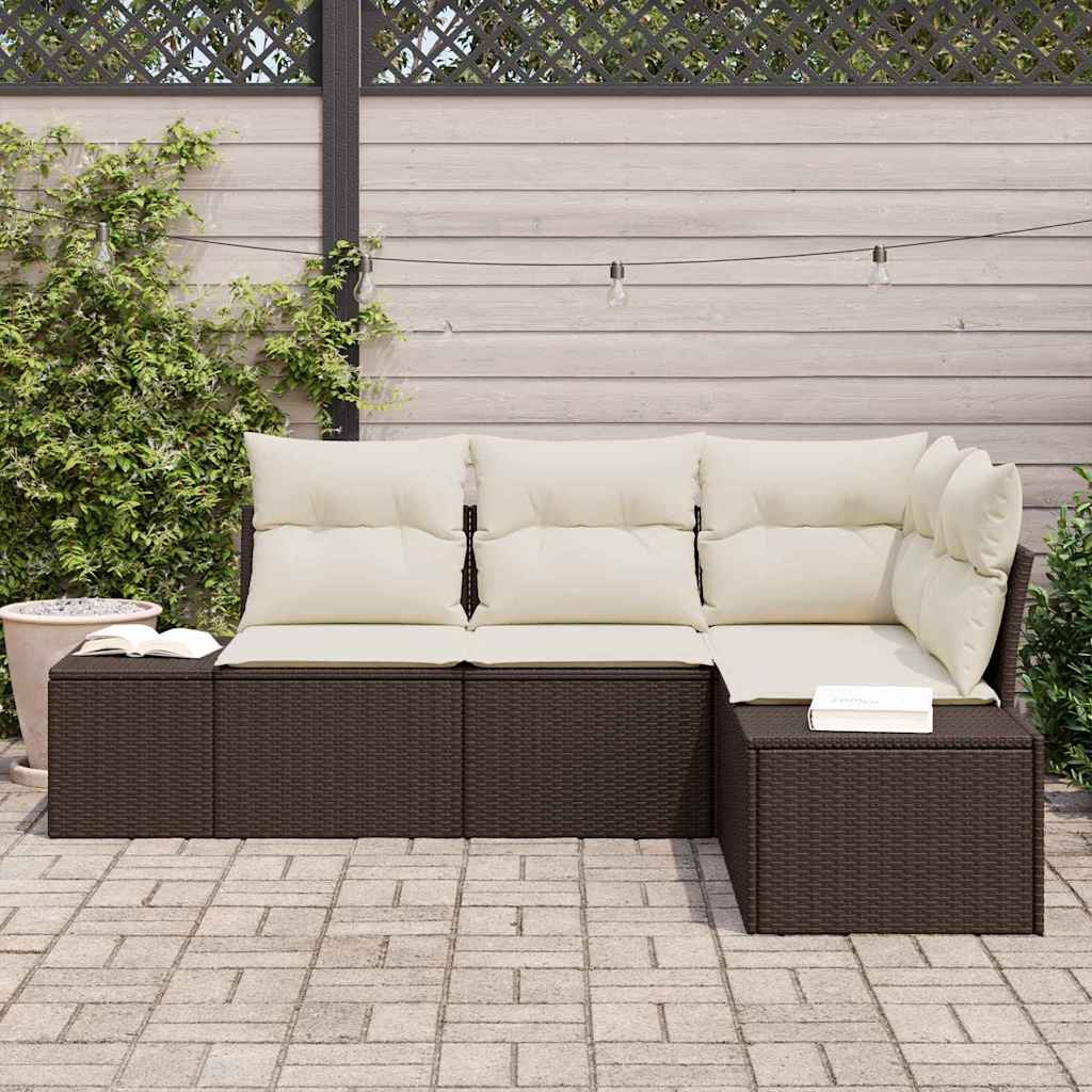 Tuin Sofa Set 4 pcs Bruin poly rattan is nu te koop bij PeponiXL, paradijselijk wonen!
