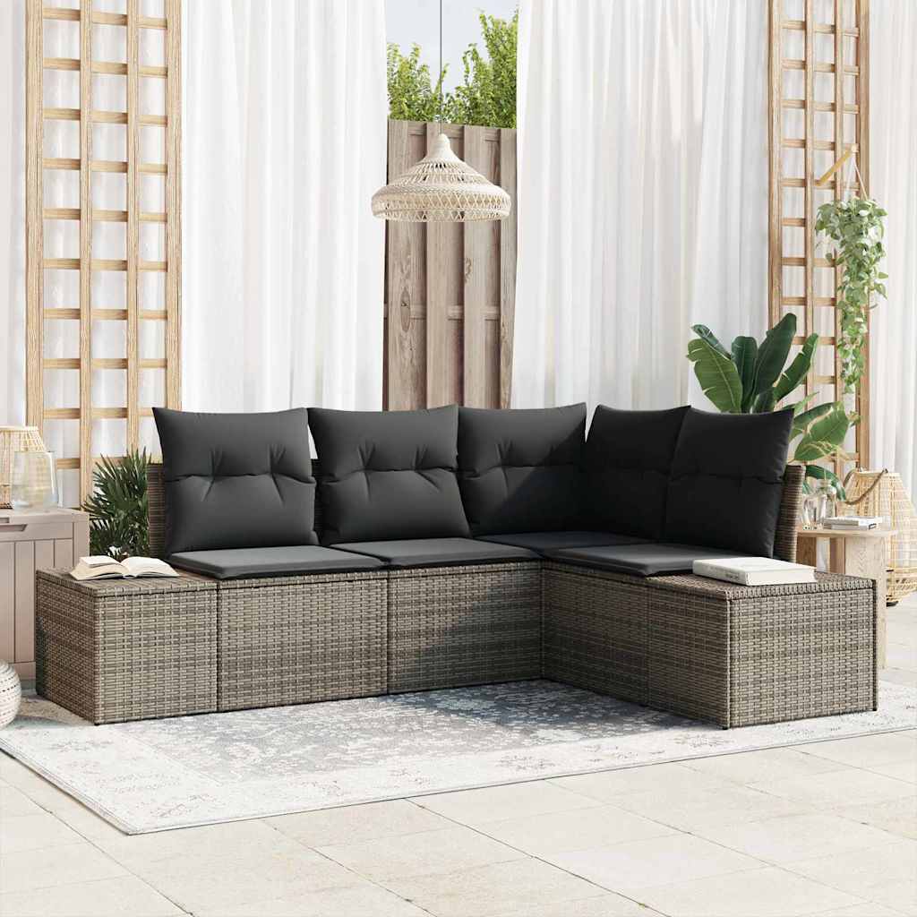 Tuin Sofa Set 4 pcs Grijs poly rattan is nu te koop bij PeponiXL, paradijselijk wonen!