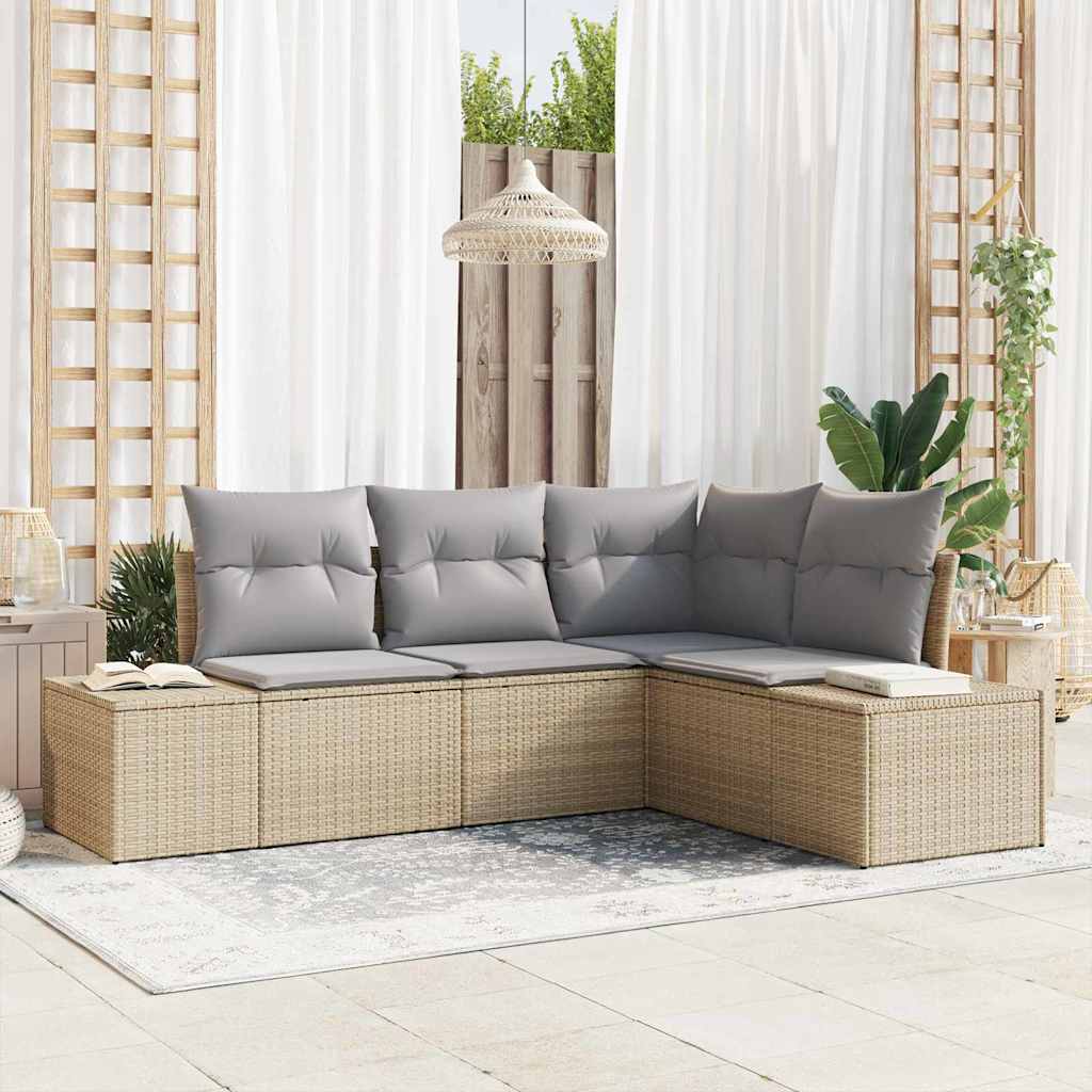Tuin Sofa Set 4 pcs Beige poly rattan is nu te koop bij PeponiXL, paradijselijk wonen!