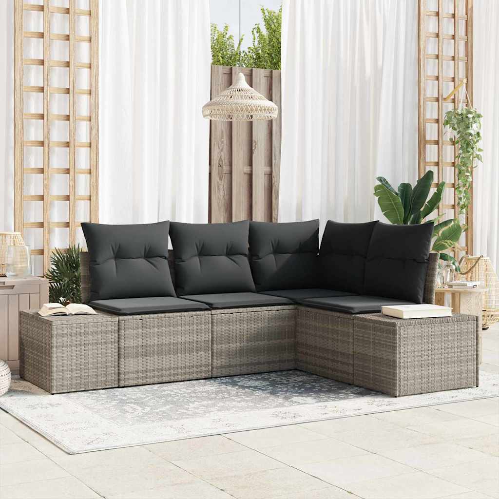 Tuin Sofa Set 4 pcs Lichtgrijs poly rattan is nu te koop bij PeponiXL, paradijselijk wonen!