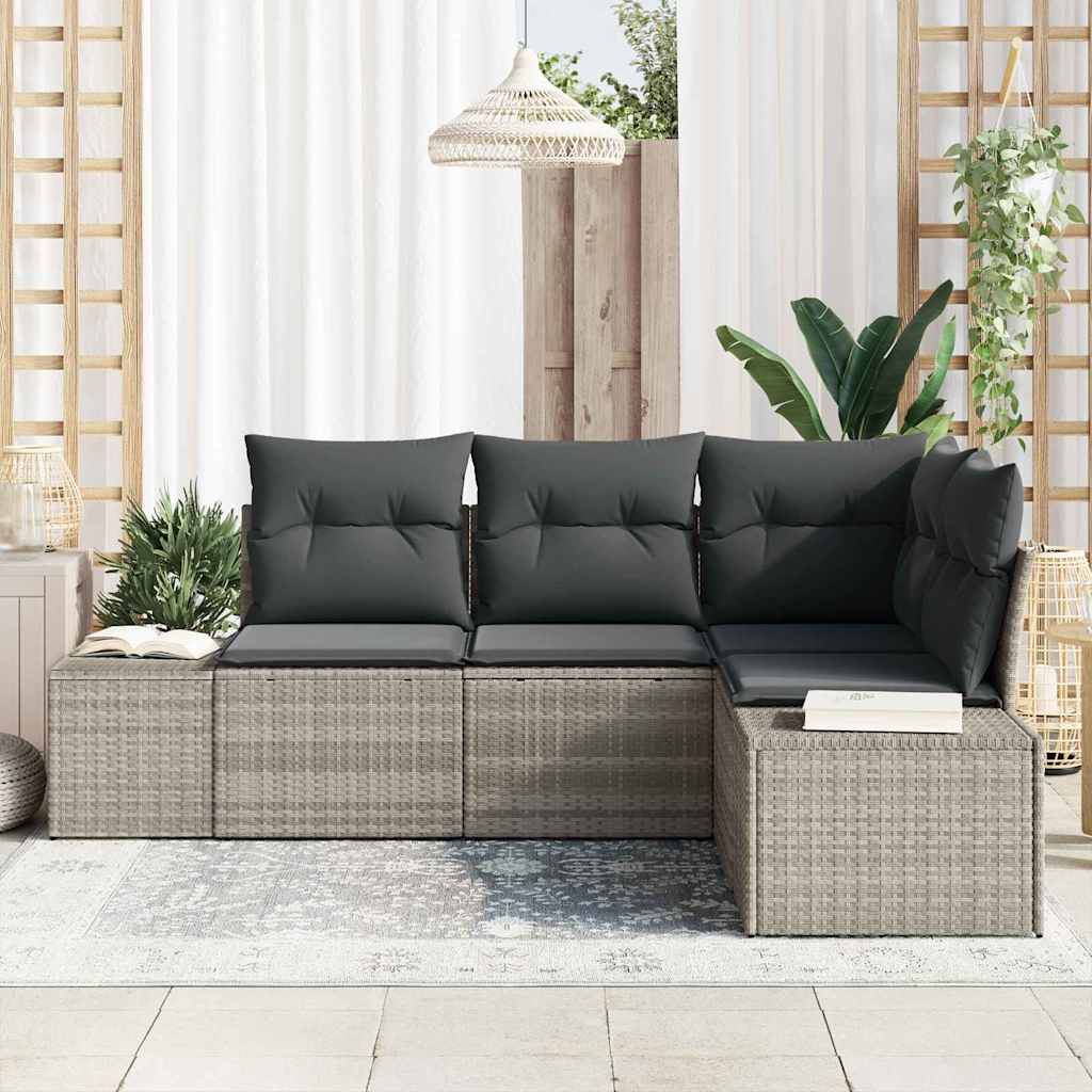Tuin Sofa Set 4 pcs Lichtgrijs poly rattan is nu te koop bij PeponiXL, paradijselijk wonen!