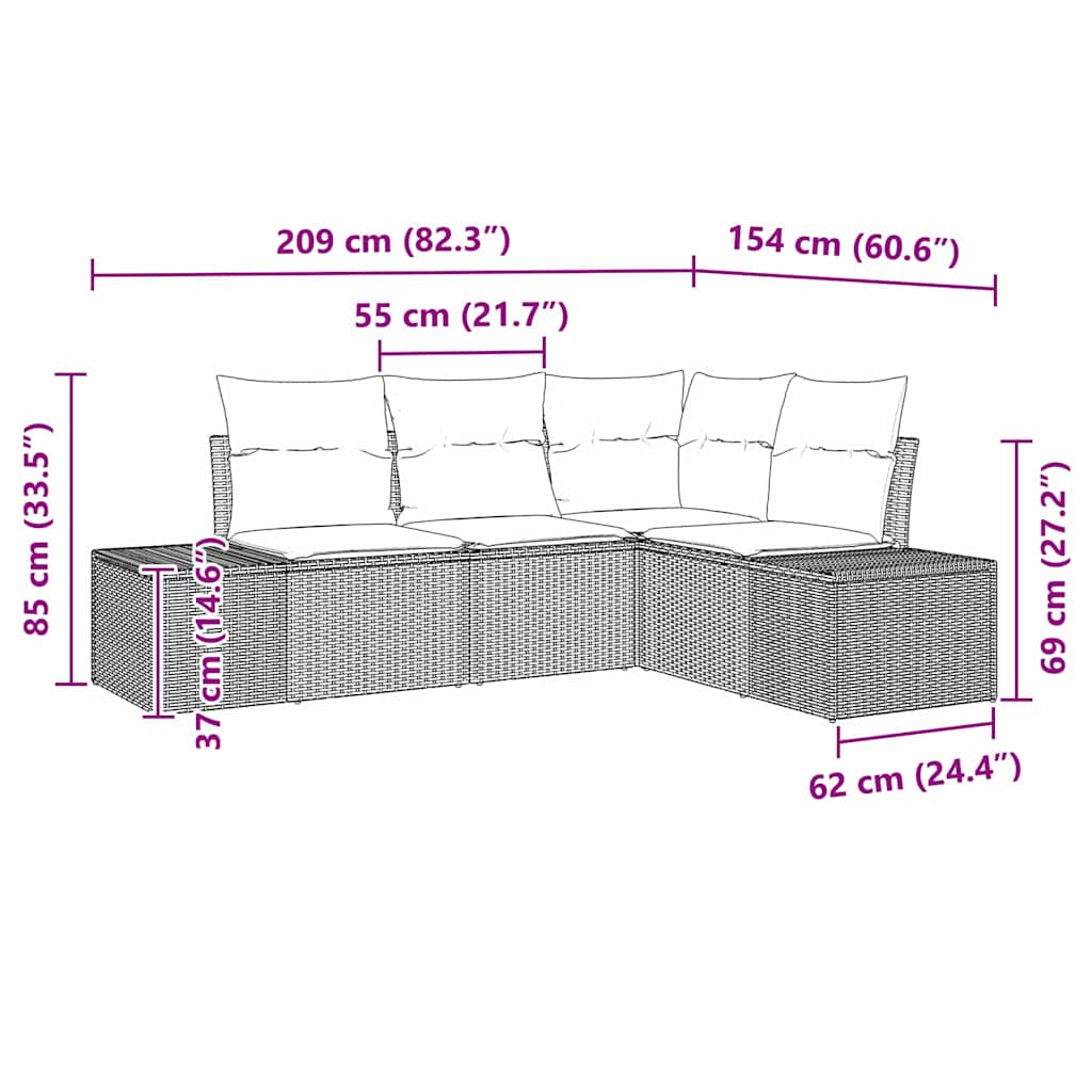 Tuin Sofa Set 4 pcs Lichtgrijs poly rattan is nu te koop bij PeponiXL, paradijselijk wonen!